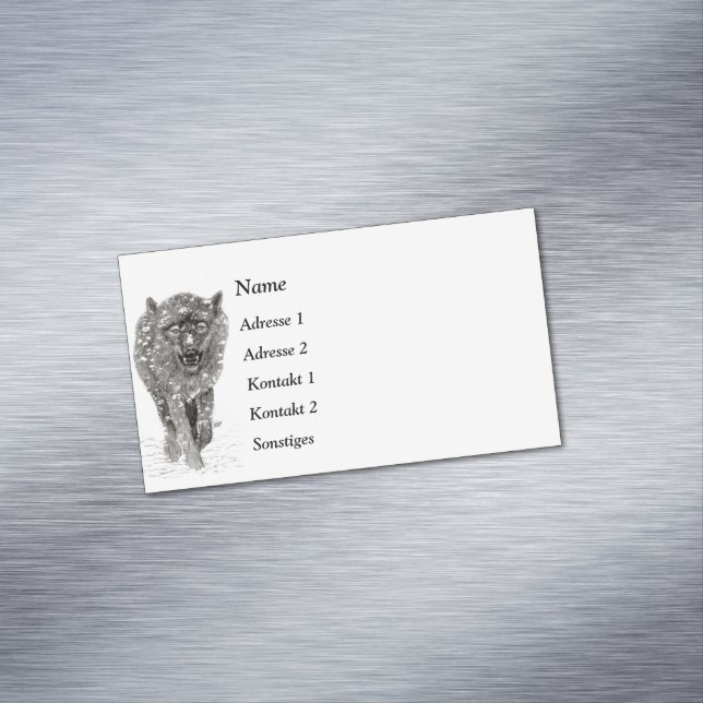 Angry Black Wolf in the Snow , wild Winter Business Card Magnet (In Situ)