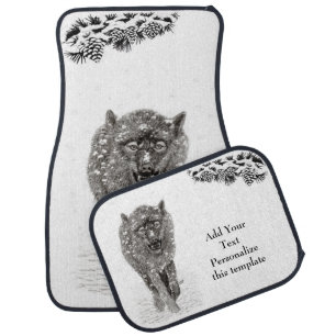 Angry Black Wolf in the Snow , wild Winter Car Floor Mat