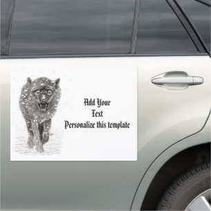 Angry Black Wolf in the Snow , wild Winter Car Magnet