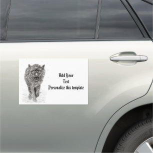 Angry Black Wolf in the Snow , wild Winter Car Magnet