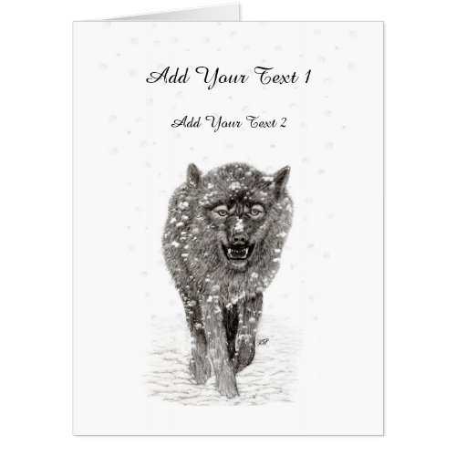 Angry Black Wolf in the Snow  wild Winter Card