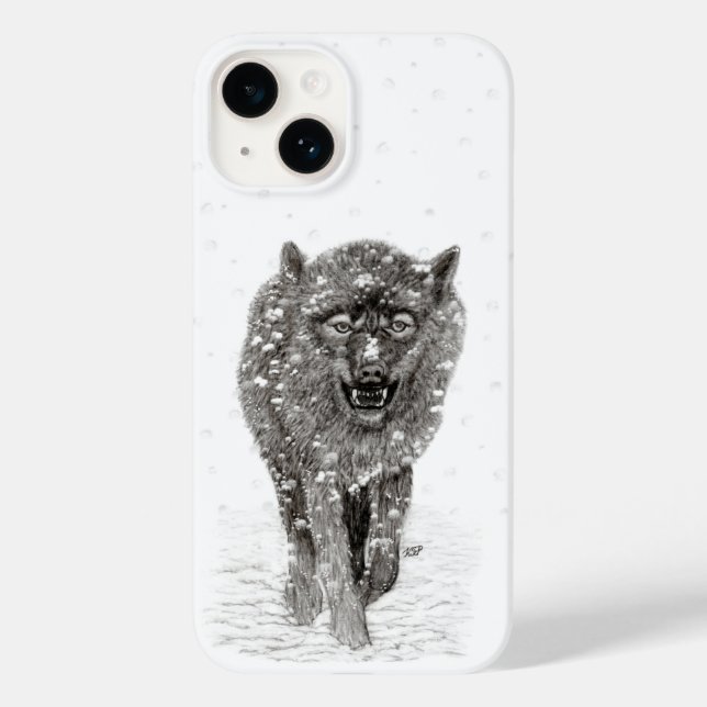 Angry Black Wolf in the Snow , wild Winter Case-Mate iPhone Case (Back)