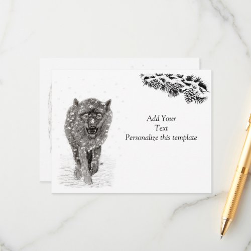 Angry Black Wolf in the Snow  wild Winter Enclosure Card