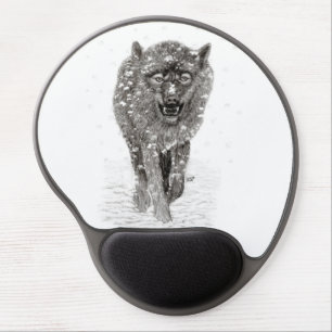 Angry Black Wolf in the Snow , wild Winter Gel Mouse Pad