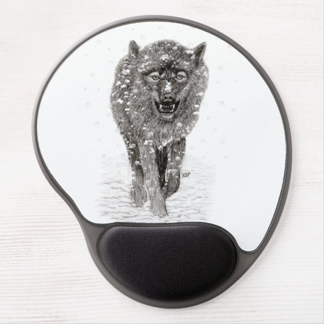 Angry Black Wolf in the Snow , wild Winter Gel Mouse Pad (Front)