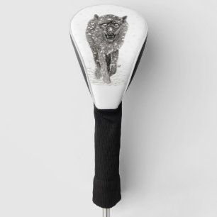 Angry Black Wolf in the Snow , wild Winter Golf Head Cover