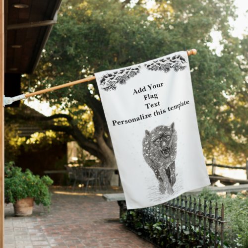 Angry Black Wolf in the Snow  wild Winter House Flag