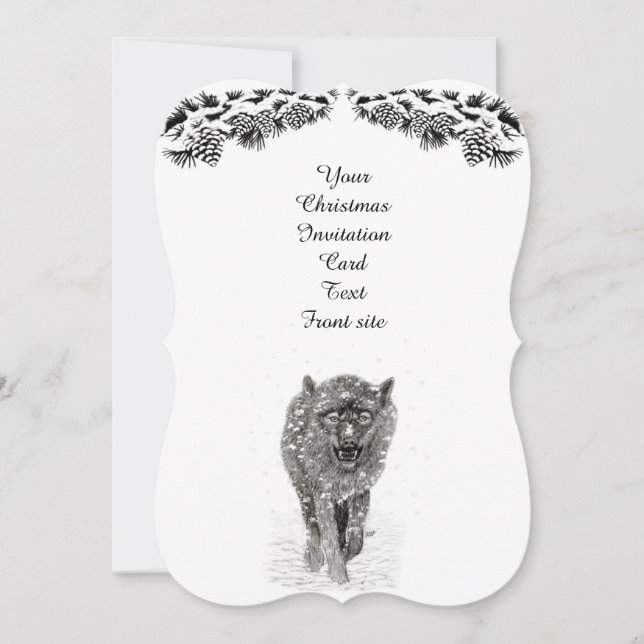 Angry Black Wolf in the Snow , wild Winter Invitation (Front)