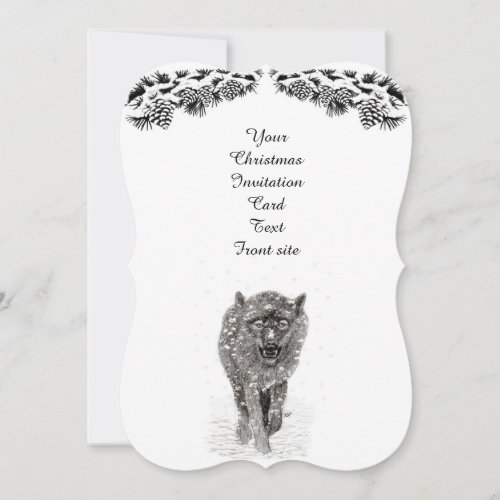 Angry Black Wolf in the Snow  wild Winter Invitation