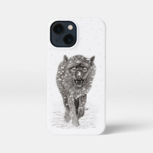 Angry Black Wolf in the Snow , wild Winter iPhone 13 Mini Case