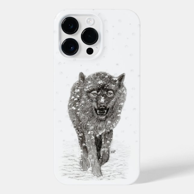 Angry Black Wolf in the Snow , wild Winter iPhone Case (Back)