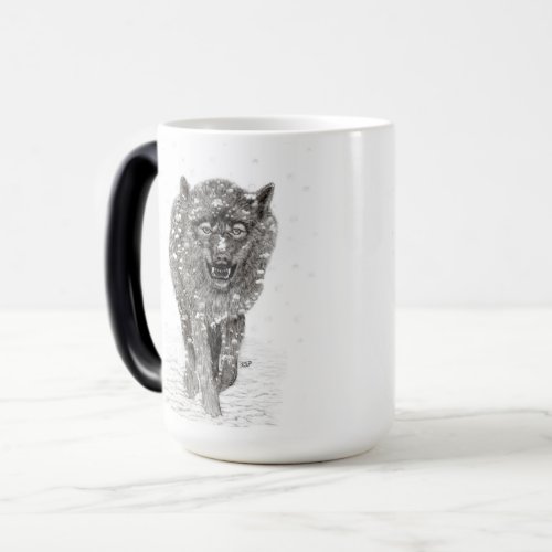 Angry Black Wolf in the Snow  wild Winter Magic Mug