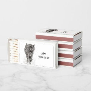 Angry Black Wolf in the Snow , wild Winter Matchboxes
