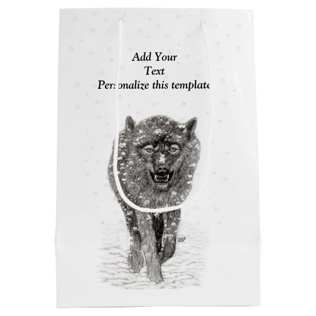 Angry Black Wolf in the Snow , wild Winter Medium Gift Bag (Back)