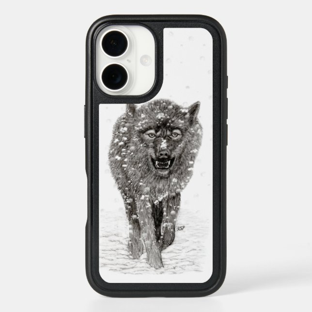 Angry Black Wolf in the Snow , wild Winter Otterbox iPhone Case (Back)