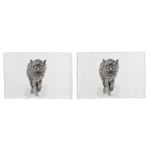 Angry Black Wolf in the Snow , wild Winter Pillow Case (Front-Set)