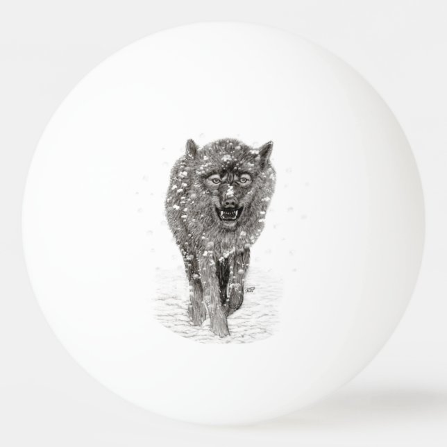 Angry Black Wolf in the Snow , wild Winter Ping Pong Ball (Front)