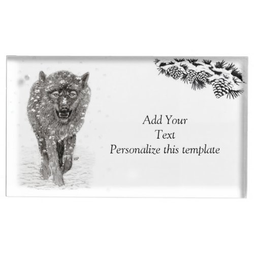 Angry Black Wolf in the Snow  wild Winter Place Card Holder