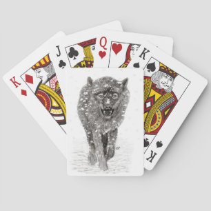 Angry Black Wolf in the Snow , wild Winter Poker Cards