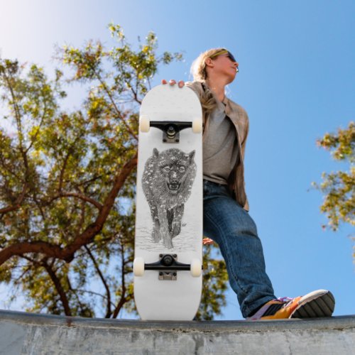 Angry Black Wolf in the Snow  wild Winter Skateboard