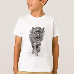 Angry Black Wolf in the Snow , wild Winter T-Shirt