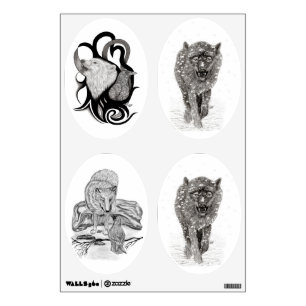 Angry Black Wolf in the Snow , wild Winter Wall Decal