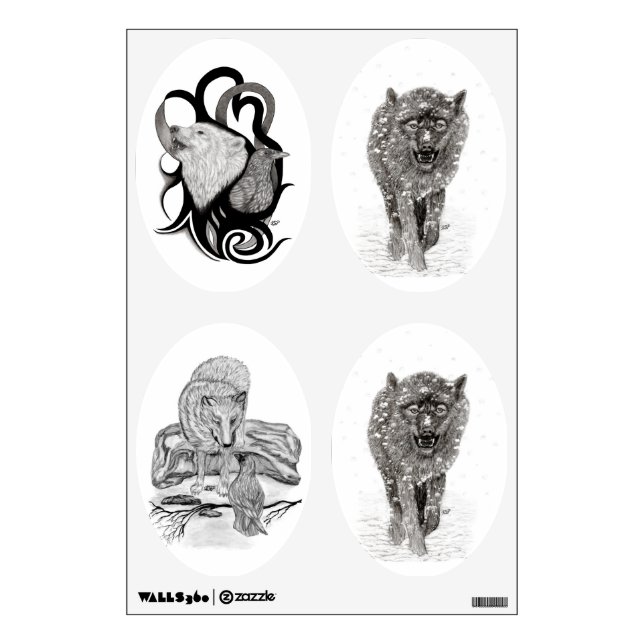 Angry Black Wolf in the Snow , wild Winter Wall Decal (Front)