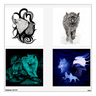 Angry Black Wolf in the Snow , wild Winter Wall Decal