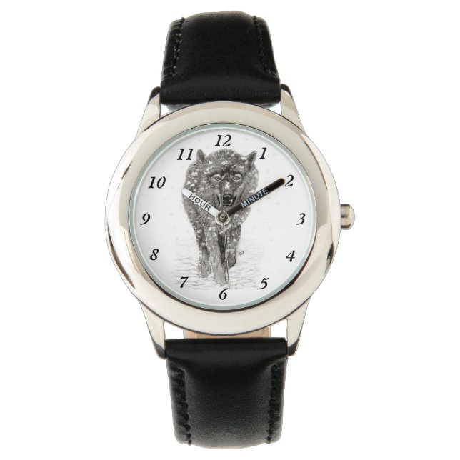 Angry Black Wolf in the Snow , wild Winter Watch (Front)