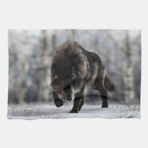 Angry black wolf kitchen towel