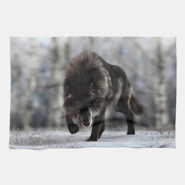 Angry black wolf kitchen towel (Horizontal)