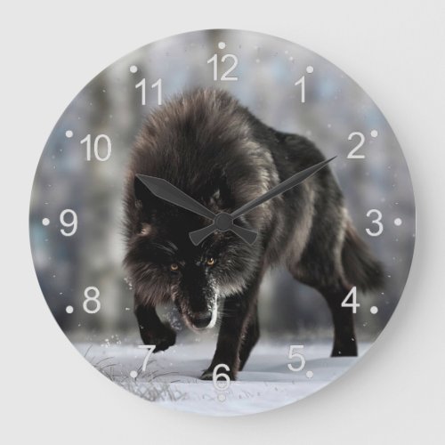Angry black wolf large clock