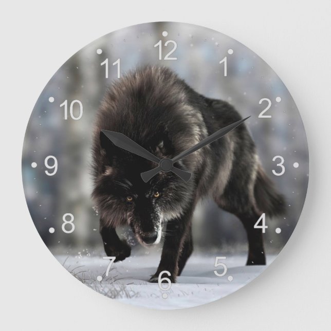 Angry black wolf large clock (Front)