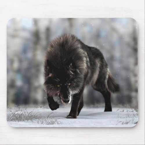 Angry black wolf mouse pad