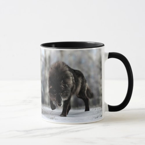 Angry black wolf mug