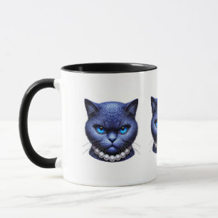 Angry Blue Cat in Pearls Moody Election Vibes Mug
