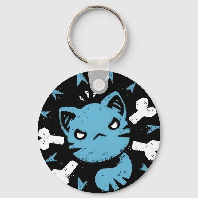 Angry Blue Cat Keychain (Front)