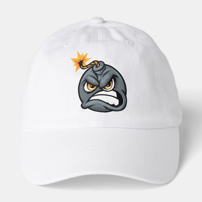 Angry Bomb Cartoon Baseball Hat - Grumpy Graphic  (Front)