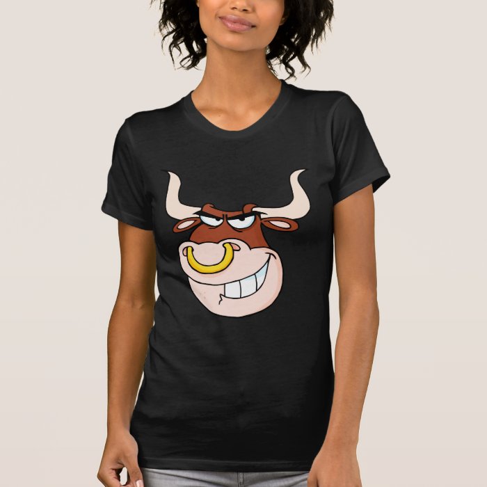 angry bull head grinning cartoon tees