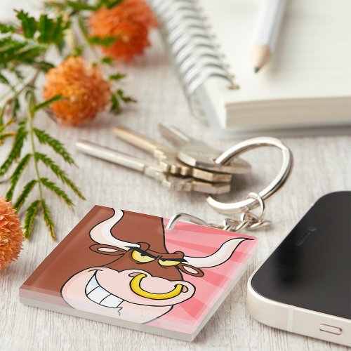 Angry Bull With Nose Ring Keychain