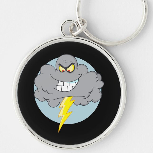 Angry Cartoon Black Cloud With Lightning Keychain (Front)