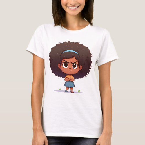 Angry Cartoon Black Girl Afro T_Shirt