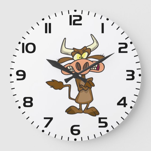 Angry Cartoon Bull Funny Grumpy Large Clock (Front)