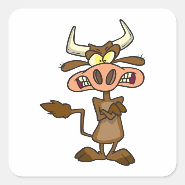Angry Cartoon Bull Funny Grumpy Square Sticker (Front)