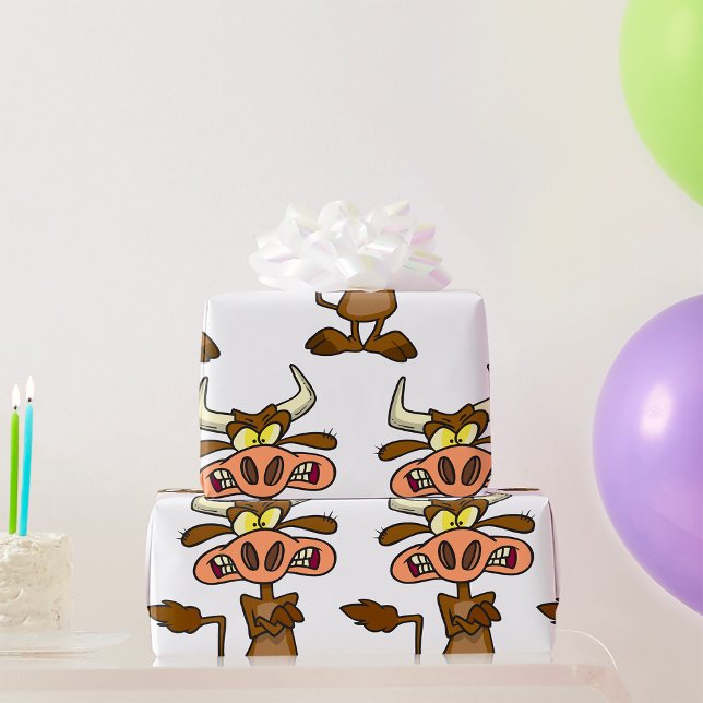 Angry Cartoon Bull Funny Grumpy Wrapping Paper (Creator Uploaded)