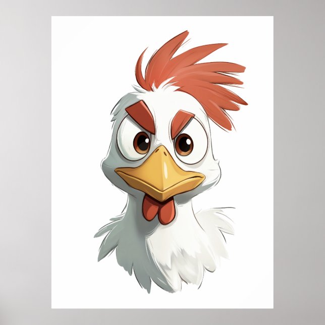 Angry Cartoon Chicken Head Poster (Front)
