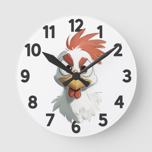 Angry Cartoon Chicken Head Round Clock (Front)