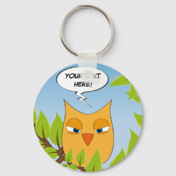 Angry cartoon owl - multiple colors keychain
