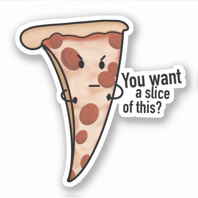 Angry Cartoon Pizza Slice Sticker (Front)
