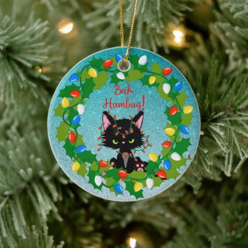Angry Cat Bah Humbug Ceramic Ornament